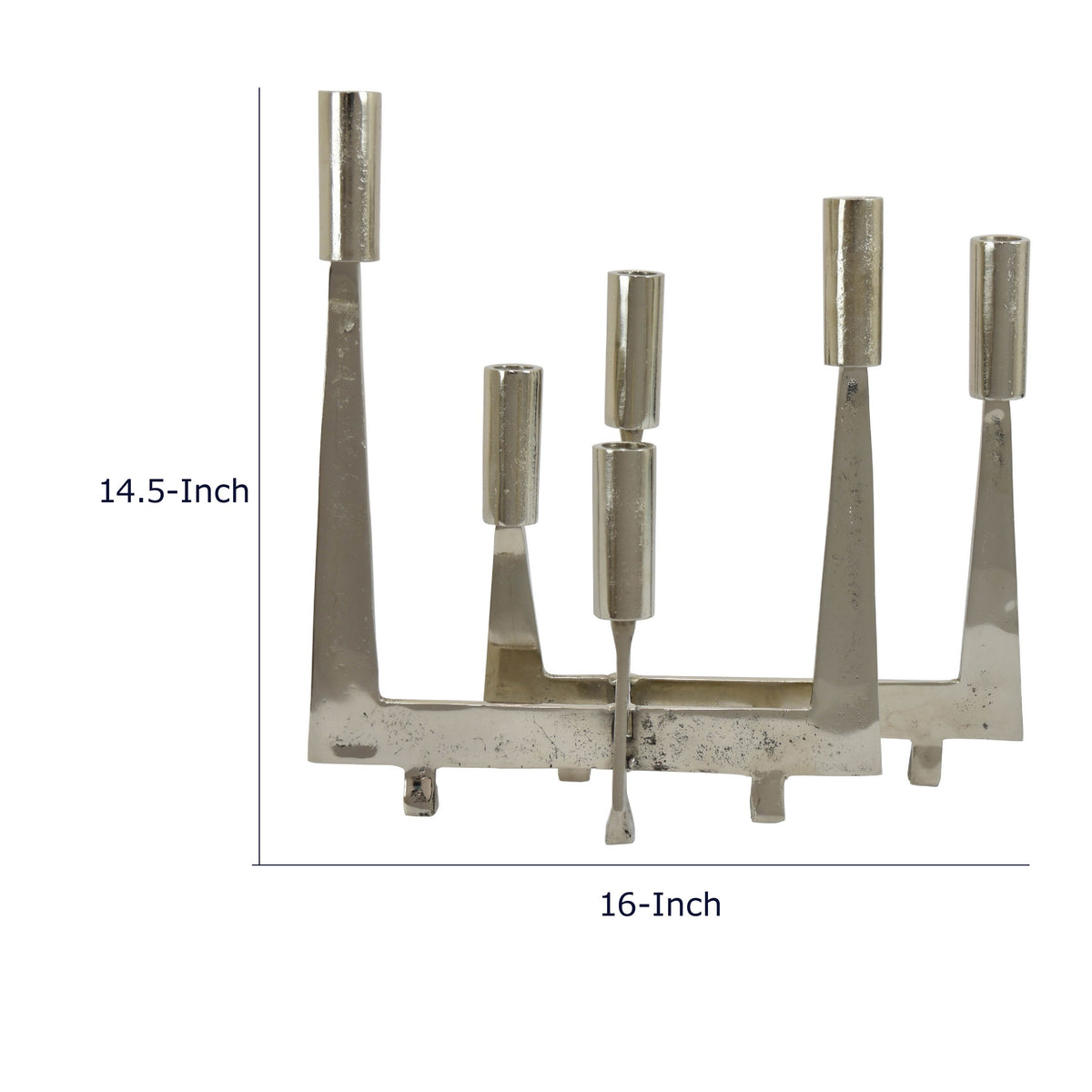 5 Arm Candle Holder, Asymmetrical Geometric Style, Silver Metal 16 Inch  - BM353430