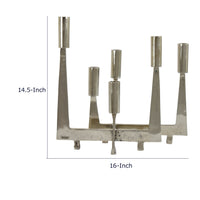 5 Arm Candle Holder, Asymmetrical Geometric Style, Silver Metal 16 Inch  - BM353430