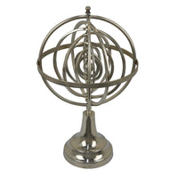 Tabletop Decor, Armillary Sphere w Globe, Polished Silver Metal 15 Inch-BM353431