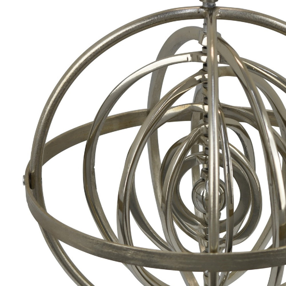 Tabletop Decor, Armillary Sphere w Globe, Polished Silver Metal 15 Inch-BM353431