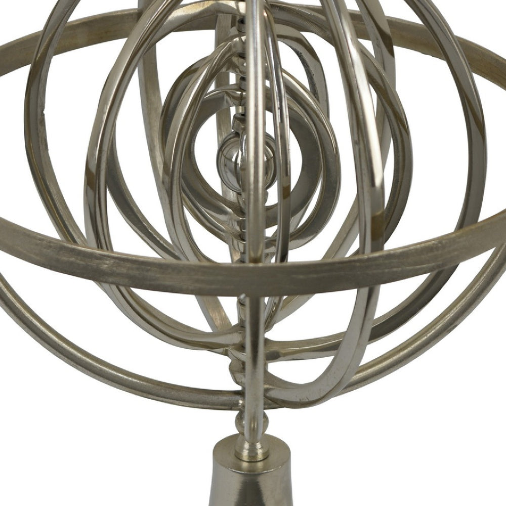 Tabletop Decor, Armillary Sphere w Globe, Polished Silver Metal 15 Inch-BM353431
