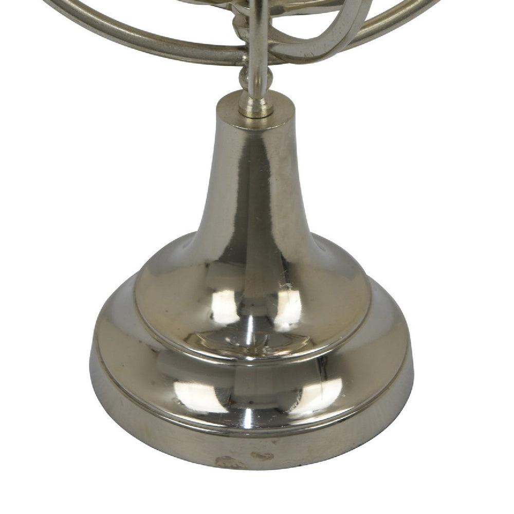 Tabletop Decor, Armillary Sphere w Globe, Polished Silver Metal 15 Inch-BM353431