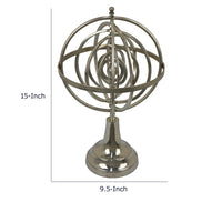 Tabletop Decor, Armillary Sphere w Globe, Polished Silver Metal 15 Inch-BM353431
