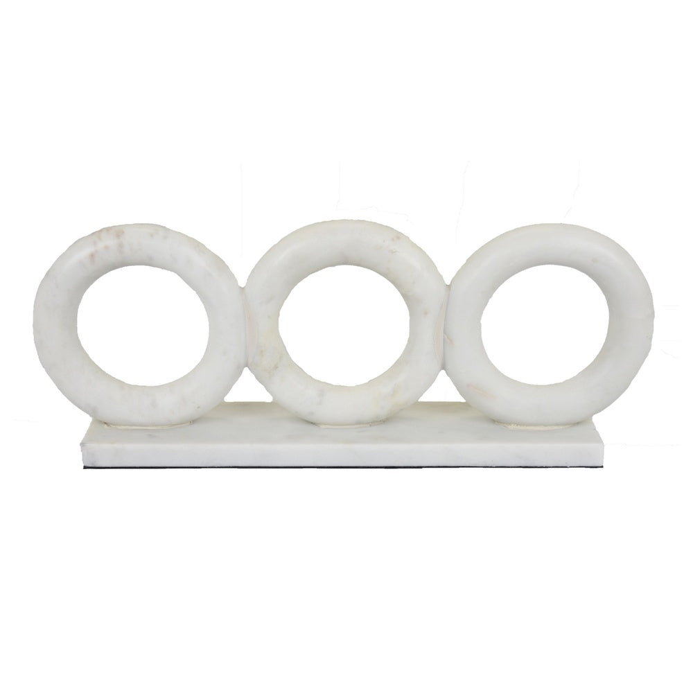 Hara Geometric Link Sculpture, 3 Circle Rings, White Marble 11 Inch-BM353432