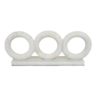 Hara Geometric Link Sculpture, 3 Circle Rings, White Marble 11 Inch-BM353432
