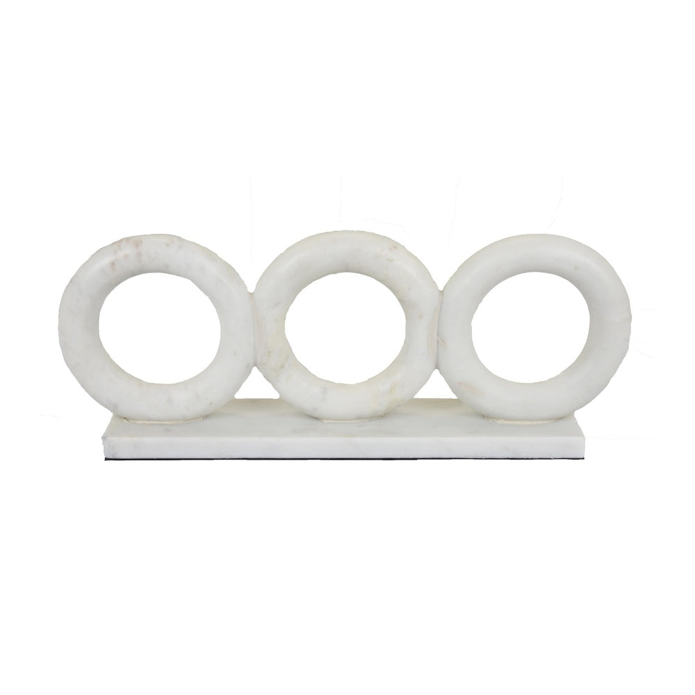 Hara Geometric Link Sculpture, 3 Circle Rings, White Marble 11 Inch-BM353432