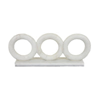 Hara Geometric Link Sculpture, 3 Circle Rings, White Marble 11 Inch-BM353432