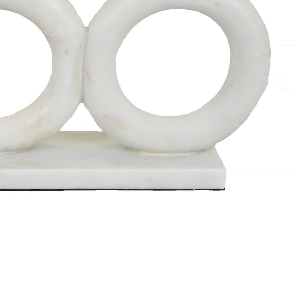 Hara Geometric Link Sculpture, 3 Circle Rings, White Marble 11 Inch-BM353432