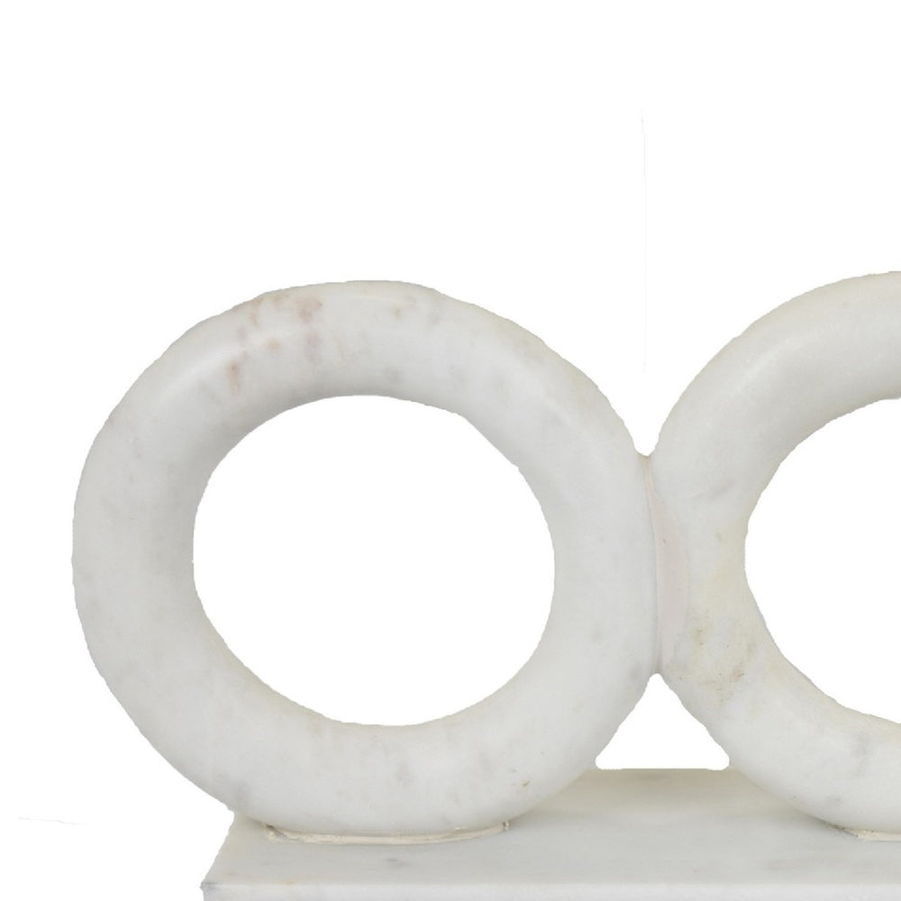 Hara Geometric Link Sculpture, 3 Circle Rings, White Marble 11 Inch-BM353432