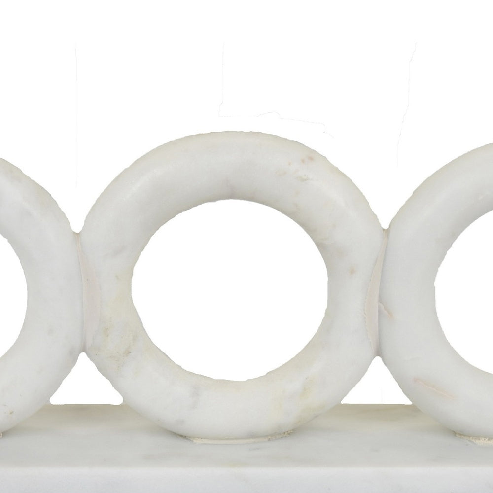Hara Geometric Link Sculpture, 3 Circle Rings, White Marble 11 Inch-BM353432