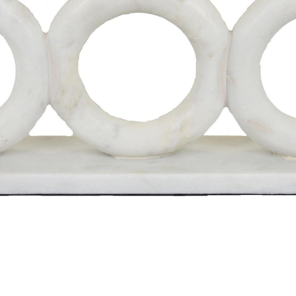 Hara Geometric Link Sculpture, 3 Circle Rings, White Marble 11 Inch-BM353432