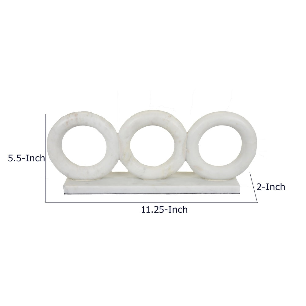 Hara Geometric Link Sculpture, 3 Circle Rings, White Marble 11 Inch-BM353432