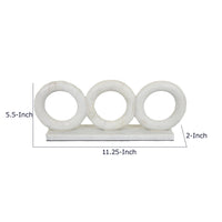 Hara Geometric Link Sculpture, 3 Circle Rings, White Marble 11 Inch-BM353432