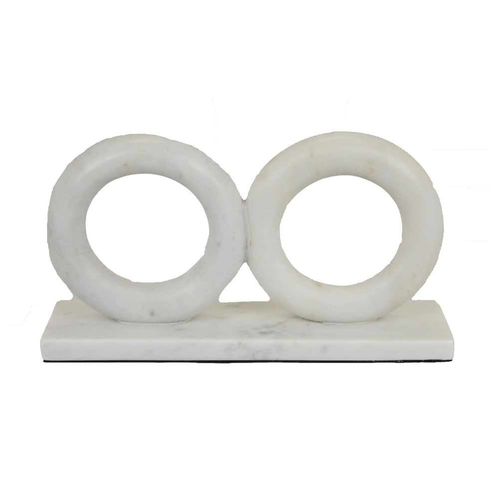 Hara Geometric Link Sculpture, 2 Circle Rings, White Marble 8 Inch-BM353433