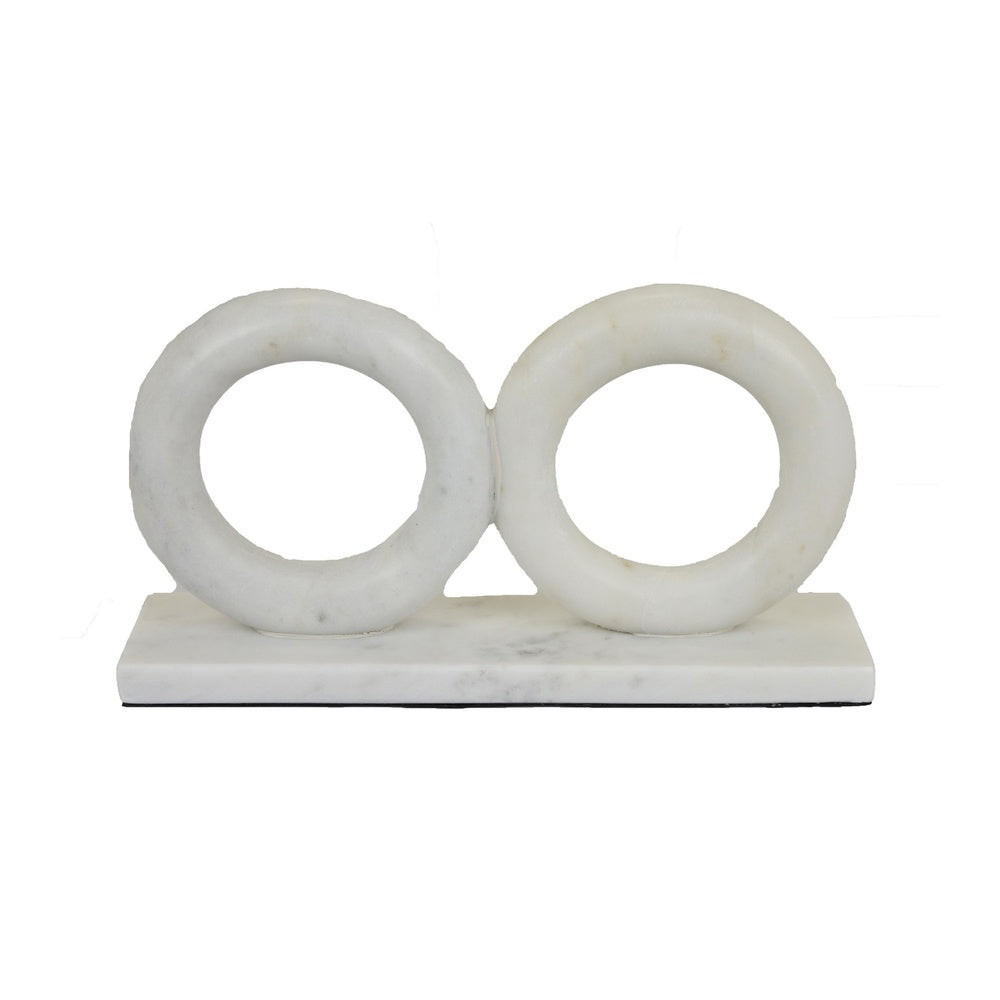 Hara Geometric Link Sculpture, 2 Circle Rings, White Marble 8 Inch-BM353433
