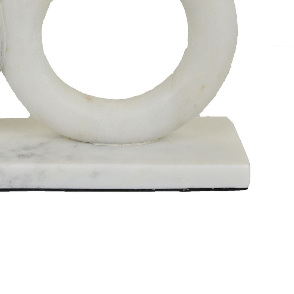 Hara Geometric Link Sculpture, 2 Circle Rings, White Marble 8 Inch-BM353433