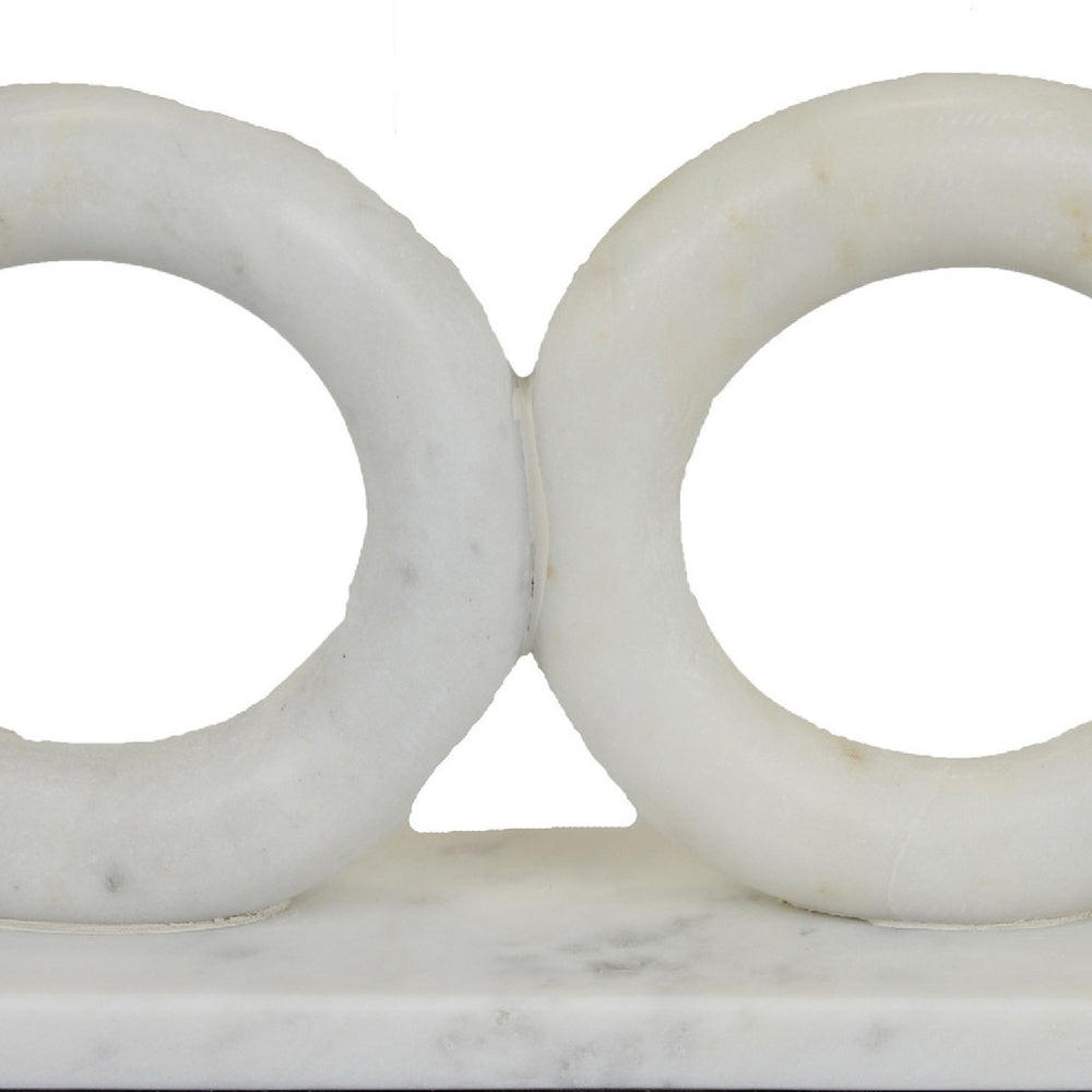 Hara Geometric Link Sculpture, 2 Circle Rings, White Marble 8 Inch-BM353433