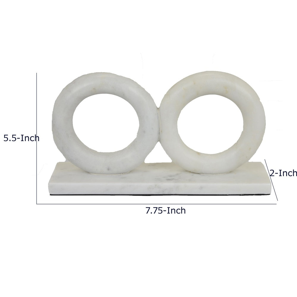 Hara Geometric Link Sculpture, 2 Circle Rings, White Marble 8 Inch-BM353433