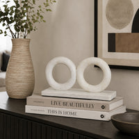 Hara Geometric Link Sculpture, 2 Circle Rings, White Marble 8 Inch-BM353433