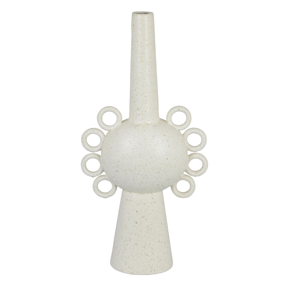 Orin Multi-Tier Sculptural Vase, Loop Handles White Speckled Ceramic 18 Inch-BM353434