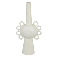 Orin Multi-Tier Sculptural Vase, Loop Handles White Speckled Ceramic 18 Inch-BM353434