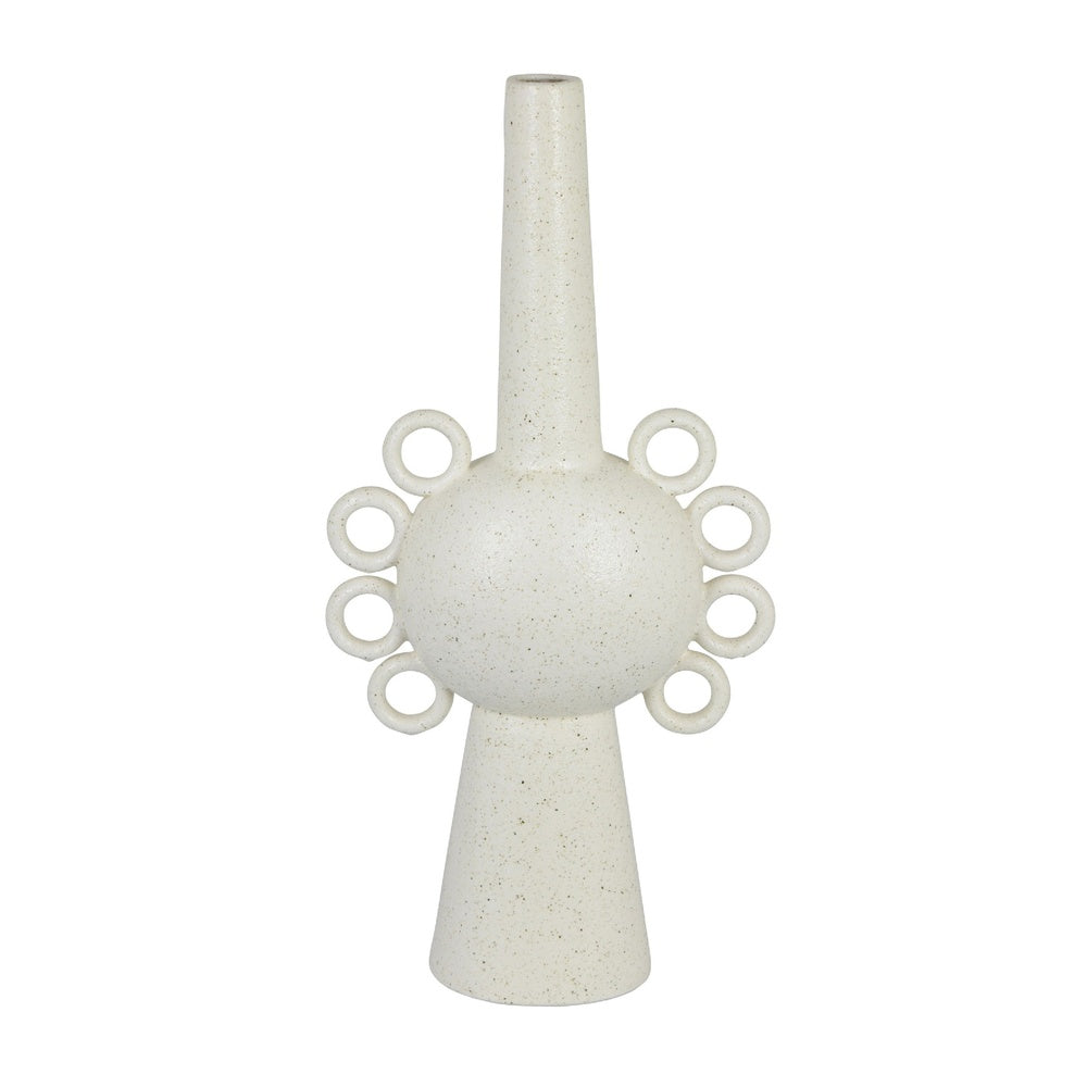 Orin Multi-Tier Sculptural Vase, Loop Handles White Speckled Ceramic 18 Inch-BM353434