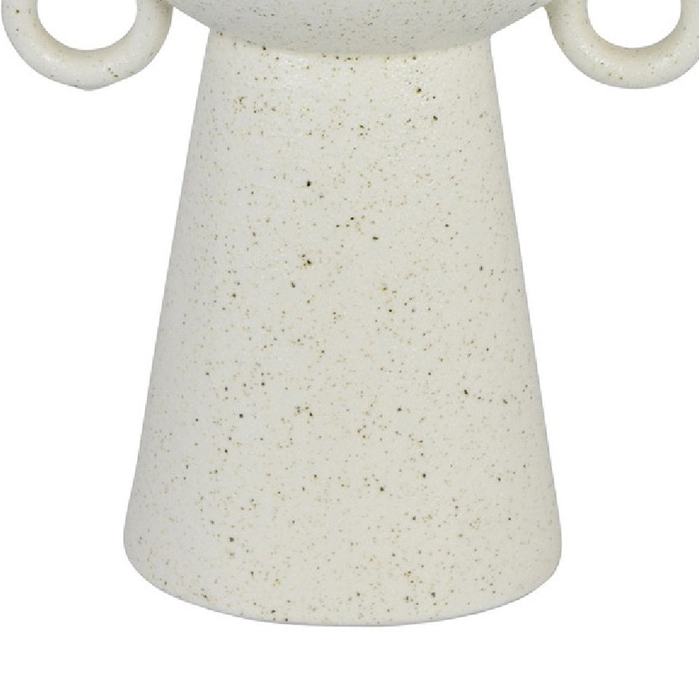 Orin Multi-Tier Sculptural Vase, Loop Handles White Speckled Ceramic 18 Inch-BM353434