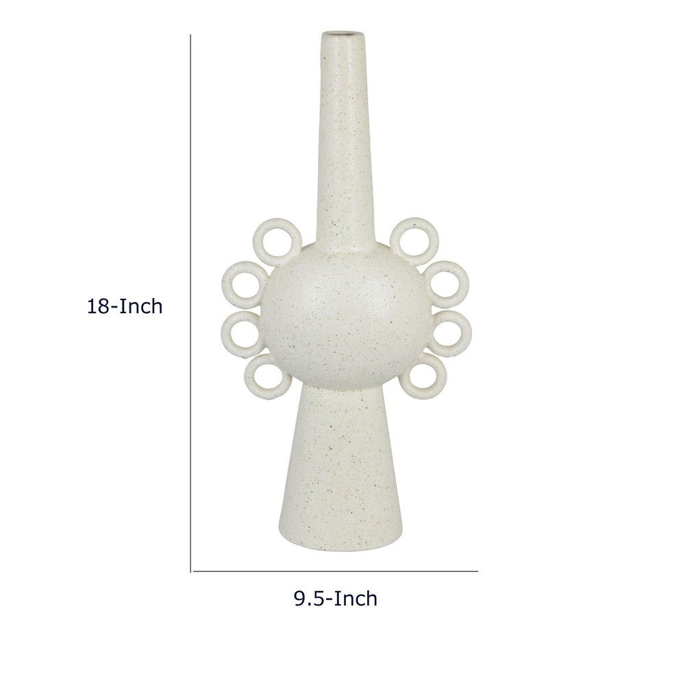 Orin Multi-Tier Sculptural Vase, Loop Handles White Speckled Ceramic 18 Inch-BM353434