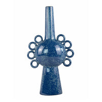 Orin Multi-Tier Sculptural Vase, Loop Handles Blue Speckled Ceramic 18 Inch-BM353435