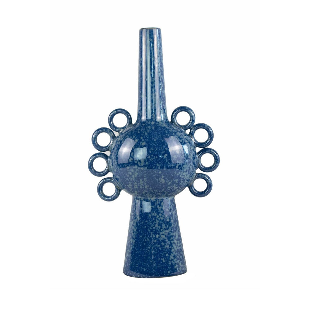 Orin Multi-Tier Sculptural Vase, Loop Handles Blue Speckled Ceramic 18 Inch-BM353435