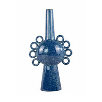 Orin Multi-Tier Sculptural Vase, Loop Handles Blue Speckled Ceramic 18 Inch-BM353435
