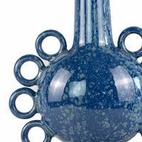 Orin Multi-Tier Sculptural Vase, Loop Handles Blue Speckled Ceramic 18 Inch-BM353435