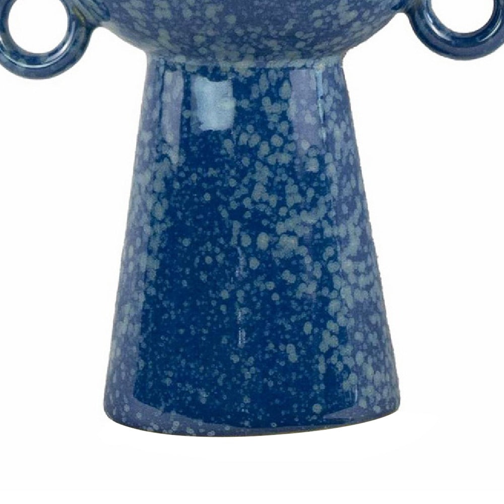 Orin Multi-Tier Sculptural Vase, Loop Handles Blue Speckled Ceramic 18 Inch-BM353435