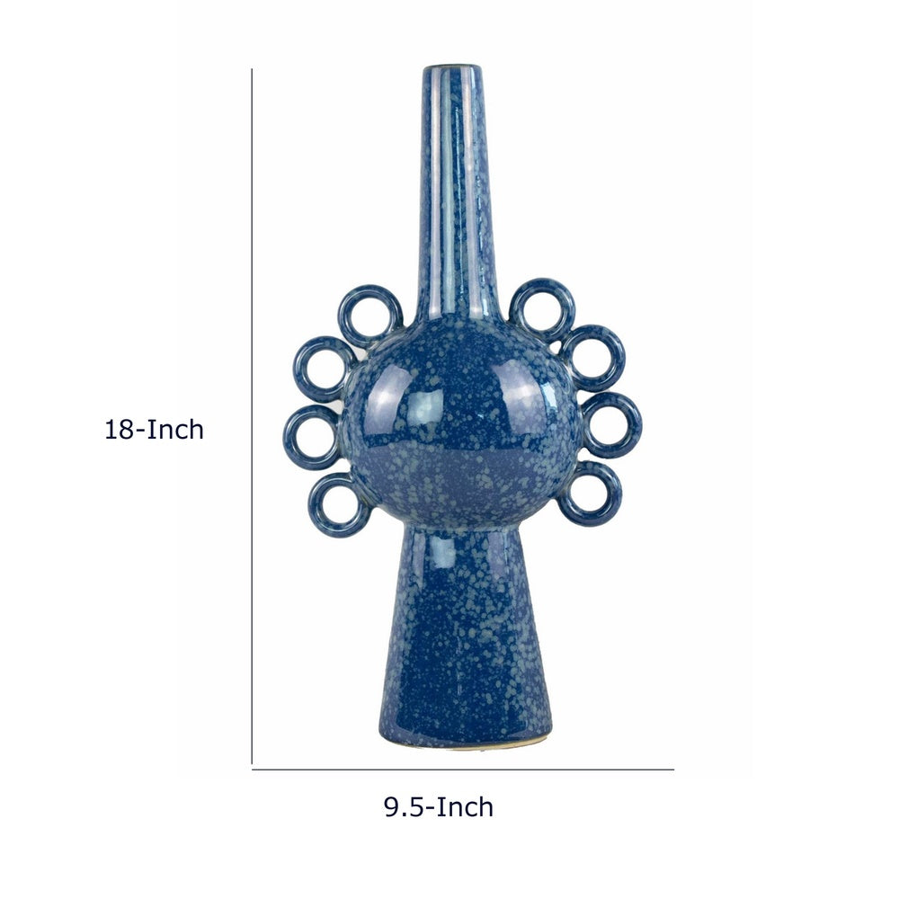 Orin Multi-Tier Sculptural Vase, Loop Handles Blue Speckled Ceramic 18 Inch-BM353435