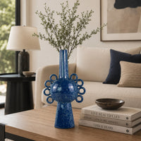 Orin Multi-Tier Sculptural Vase, Loop Handles Blue Speckled Ceramic 18 Inch-BM353435