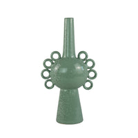 Orin Multi-Tier Sculptural Vase, Loop Handles Green Speckled Ceramic 18 Inch-BM353436