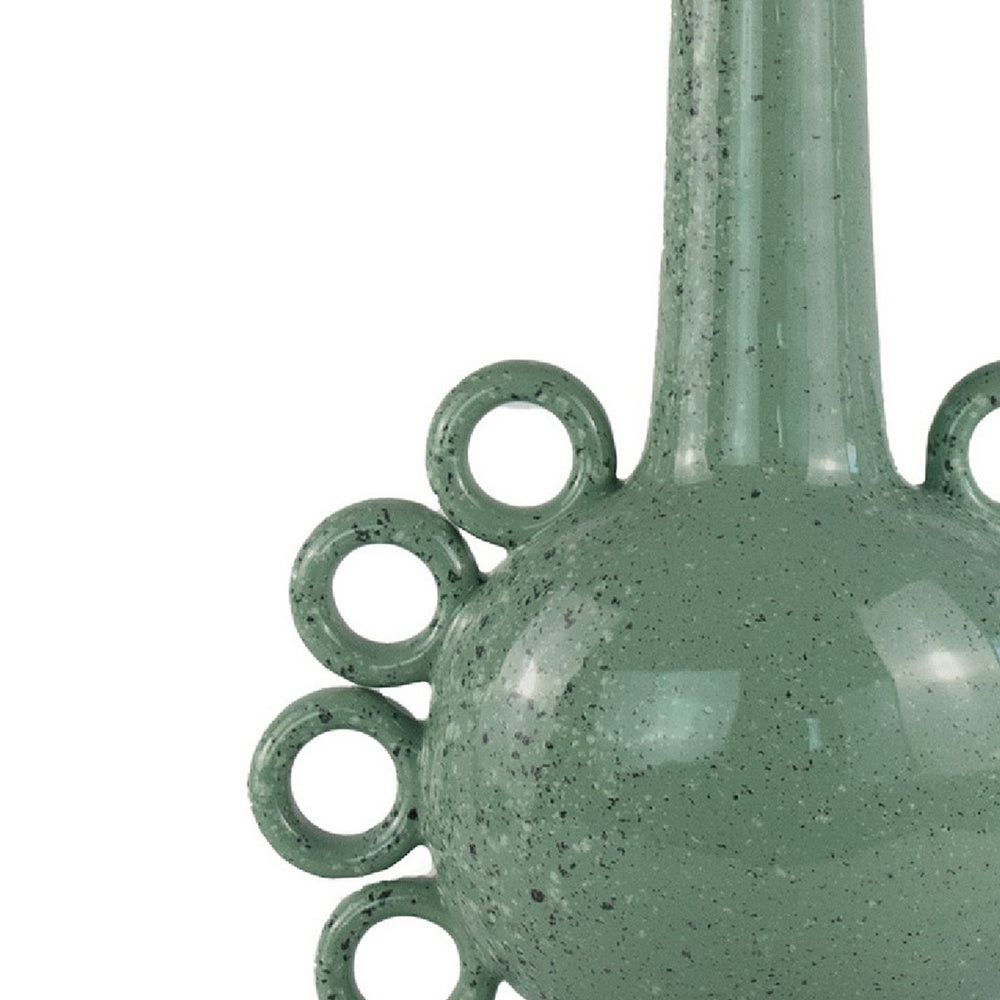 Orin Multi-Tier Sculptural Vase, Loop Handles Green Speckled Ceramic 18 Inch-BM353436