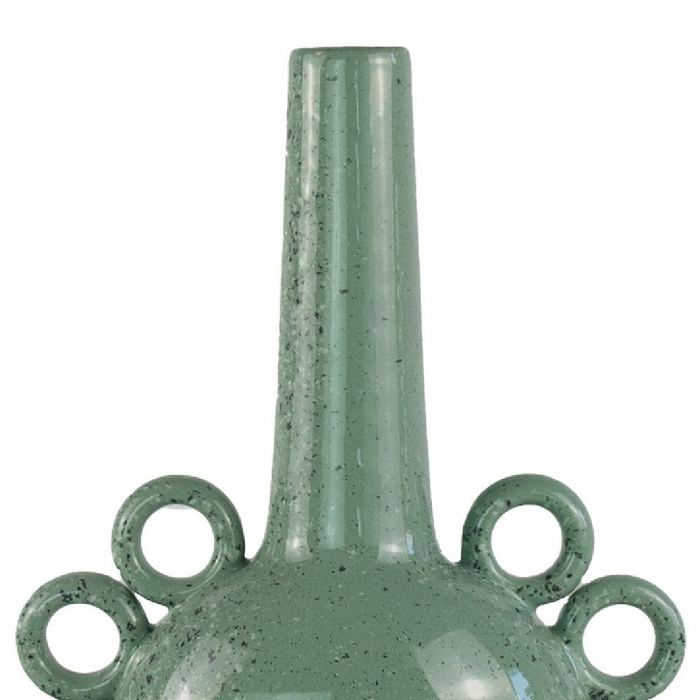 Orin Multi-Tier Sculptural Vase, Loop Handles Green Speckled Ceramic 18 Inch-BM353436