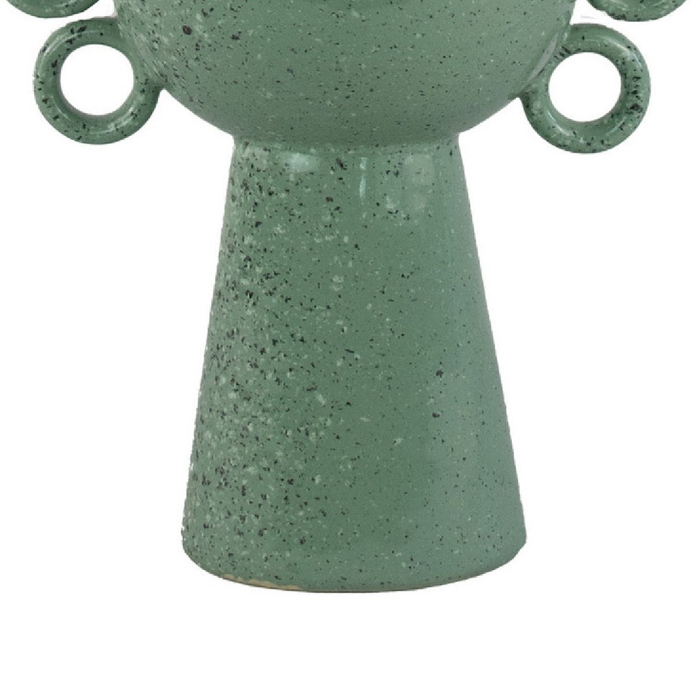 Orin Multi-Tier Sculptural Vase, Loop Handles Green Speckled Ceramic 18 Inch-BM353436