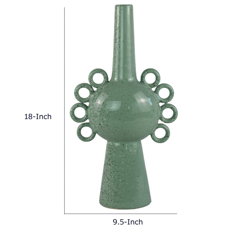 Orin Multi-Tier Sculptural Vase, Loop Handles Green Speckled Ceramic 18 Inch-BM353436