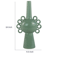 Orin Multi-Tier Sculptural Vase, Loop Handles Green Speckled Ceramic 18 Inch-BM353436