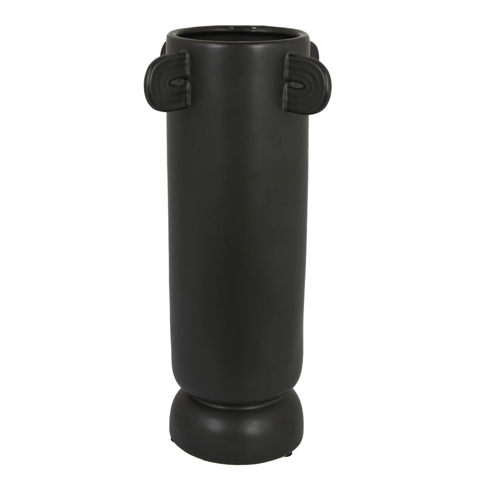 Dere Capsule Vase, Lug Handles, Pedestal, Matte Black Ceramic 16 Inch-BM353437