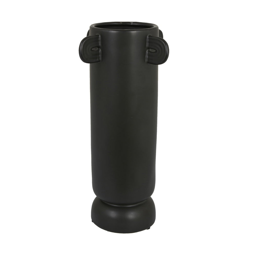 Dere Capsule Vase, Lug Handles, Pedestal, Matte Black Ceramic 16 Inch-BM353437