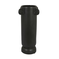 Dere Capsule Vase, Lug Handles, Pedestal, Matte Black Ceramic 16 Inch-BM353437