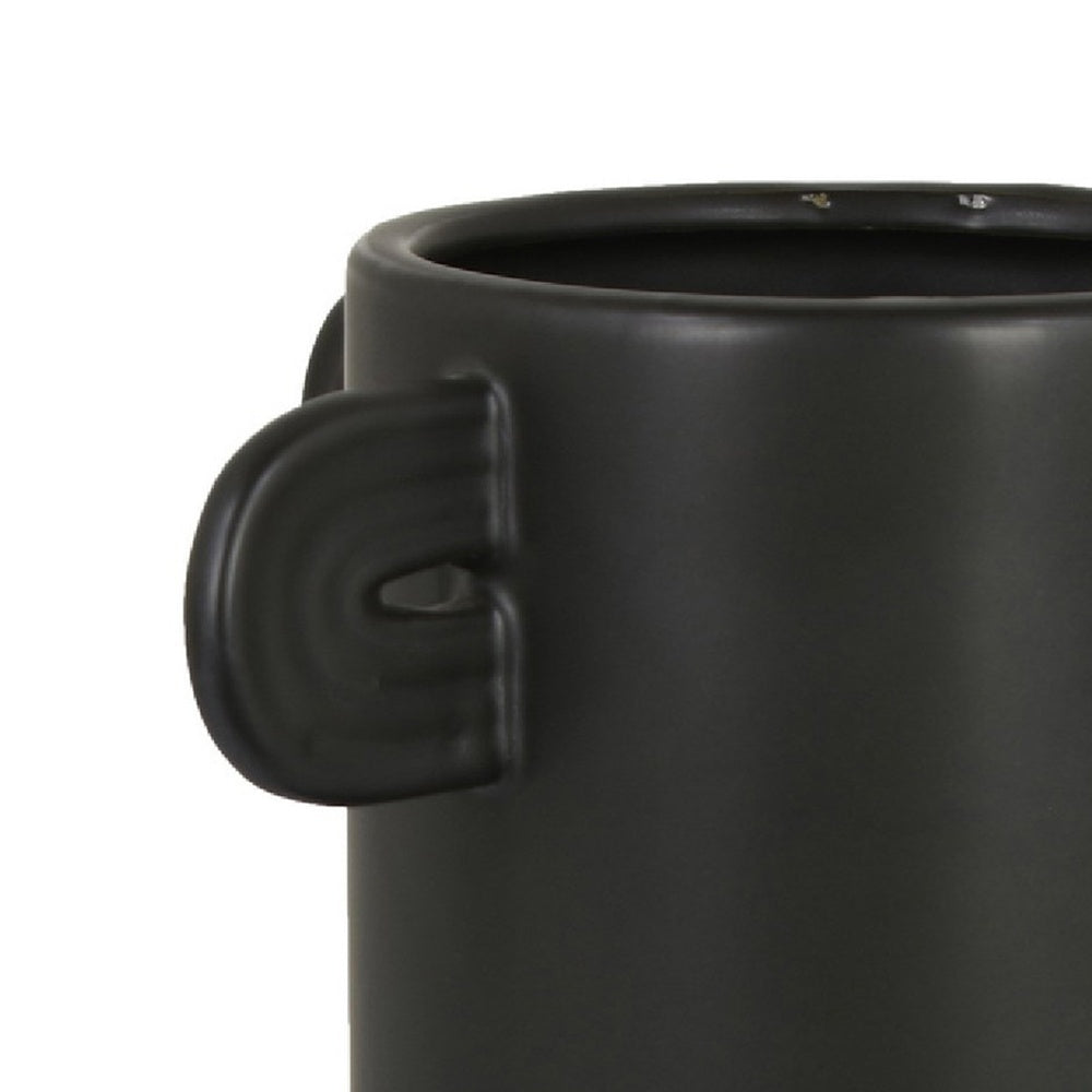Dere Capsule Vase, Lug Handles, Pedestal, Matte Black Ceramic 16 Inch-BM353437
