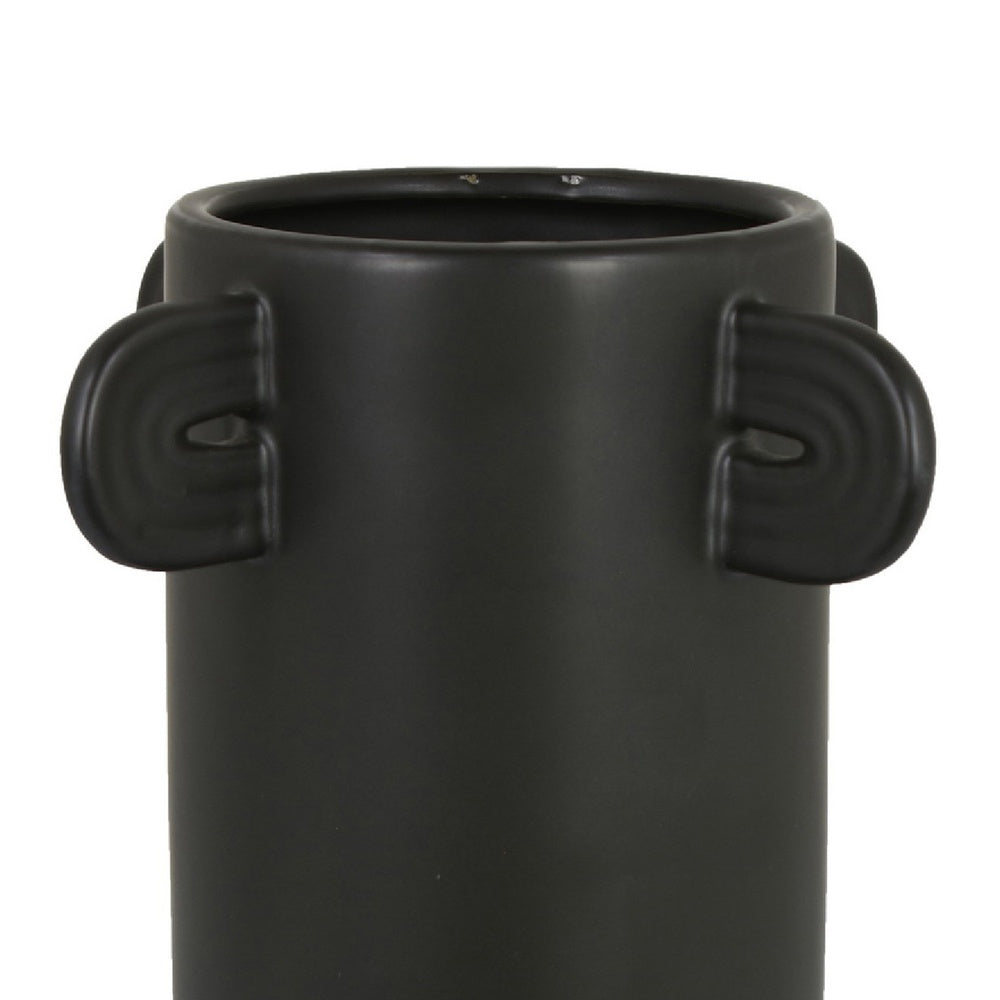 Dere Capsule Vase, Lug Handles, Pedestal, Matte Black Ceramic 16 Inch-BM353437