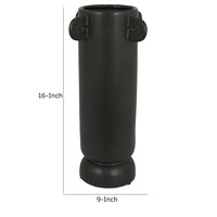 Dere Capsule Vase, Lug Handles, Pedestal, Matte Black Ceramic 16 Inch-BM353437