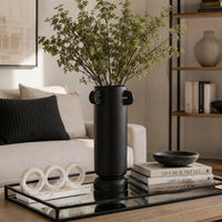 Dere Capsule Vase, Lug Handles, Pedestal, Matte Black Ceramic 16 Inch-BM353437