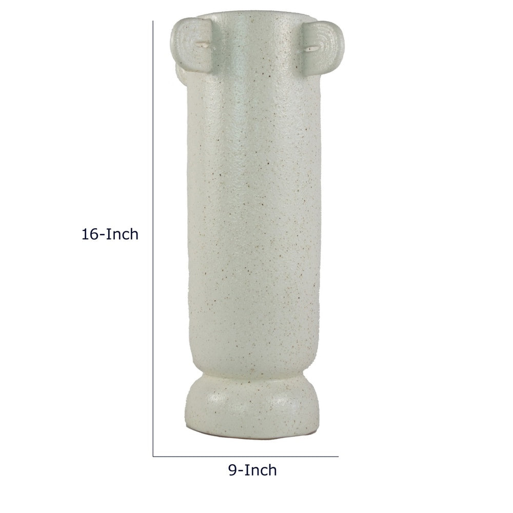 Dere Capsule Vase, Lug Handles, Pedestal, Matte White Ceramic 16 Inch-BM353438