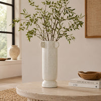 Dere Capsule Vase, Lug Handles, Pedestal, Matte White Ceramic 16 Inch-BM353438